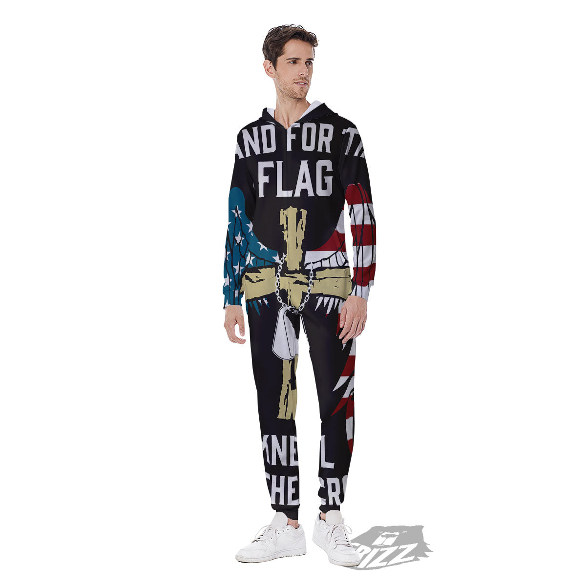 United We Stand American Flag Print Men's Jumpsuit-grizzshop