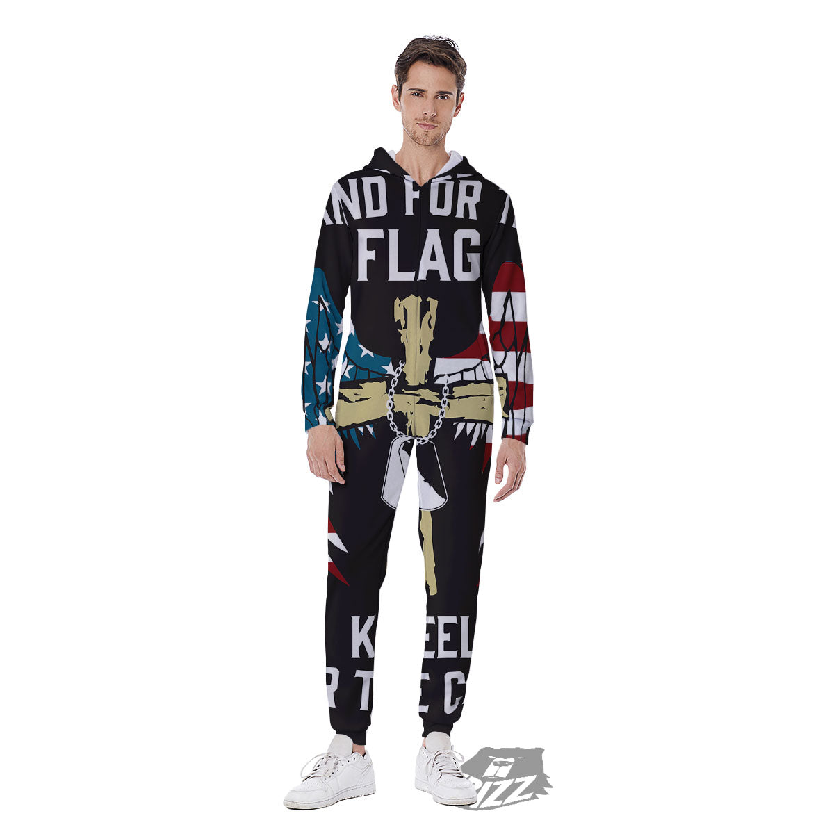United We Stand American Flag Print Men's Jumpsuit-grizzshop