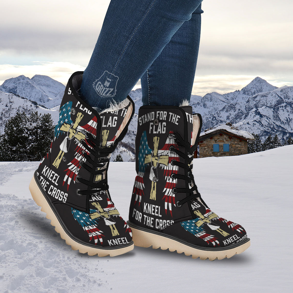 United We Stand American Flag Print Snow Boots-grizzshop