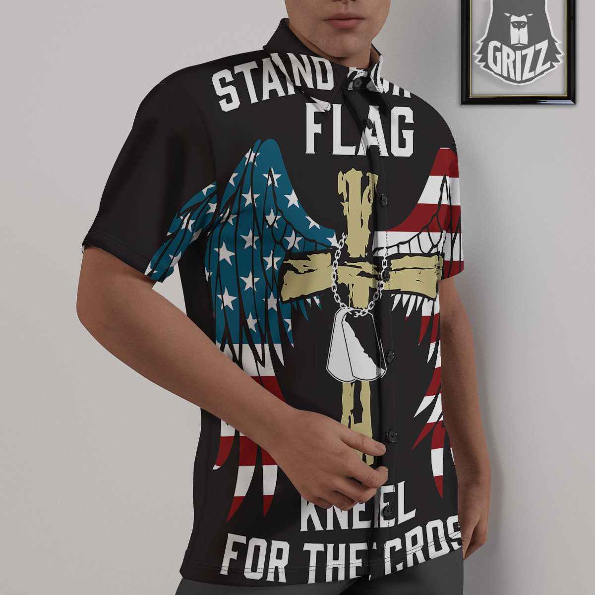 United We Stand American Flag Print Untucked Shirts-grizzshop