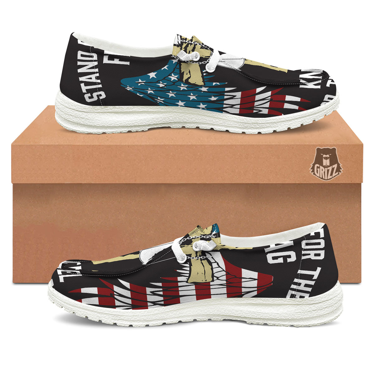 United We Stand American Flag Print White Loafers-grizzshop