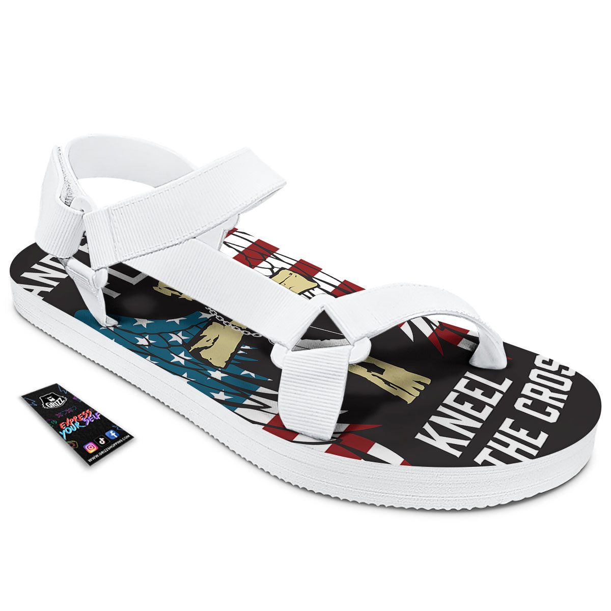 United We Stand American Flag Print White Open Toe Sandals-grizzshop