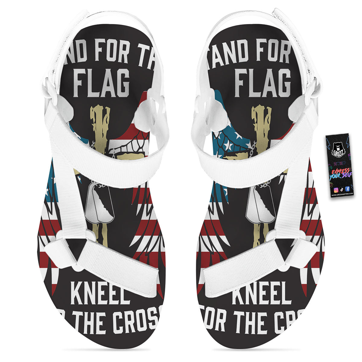 United We Stand American Flag Print White Open Toe Sandals-grizzshop
