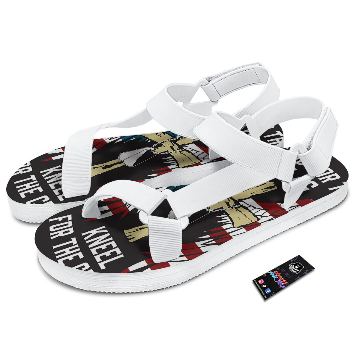 United We Stand American Flag Print White Open Toe Sandals-grizzshop