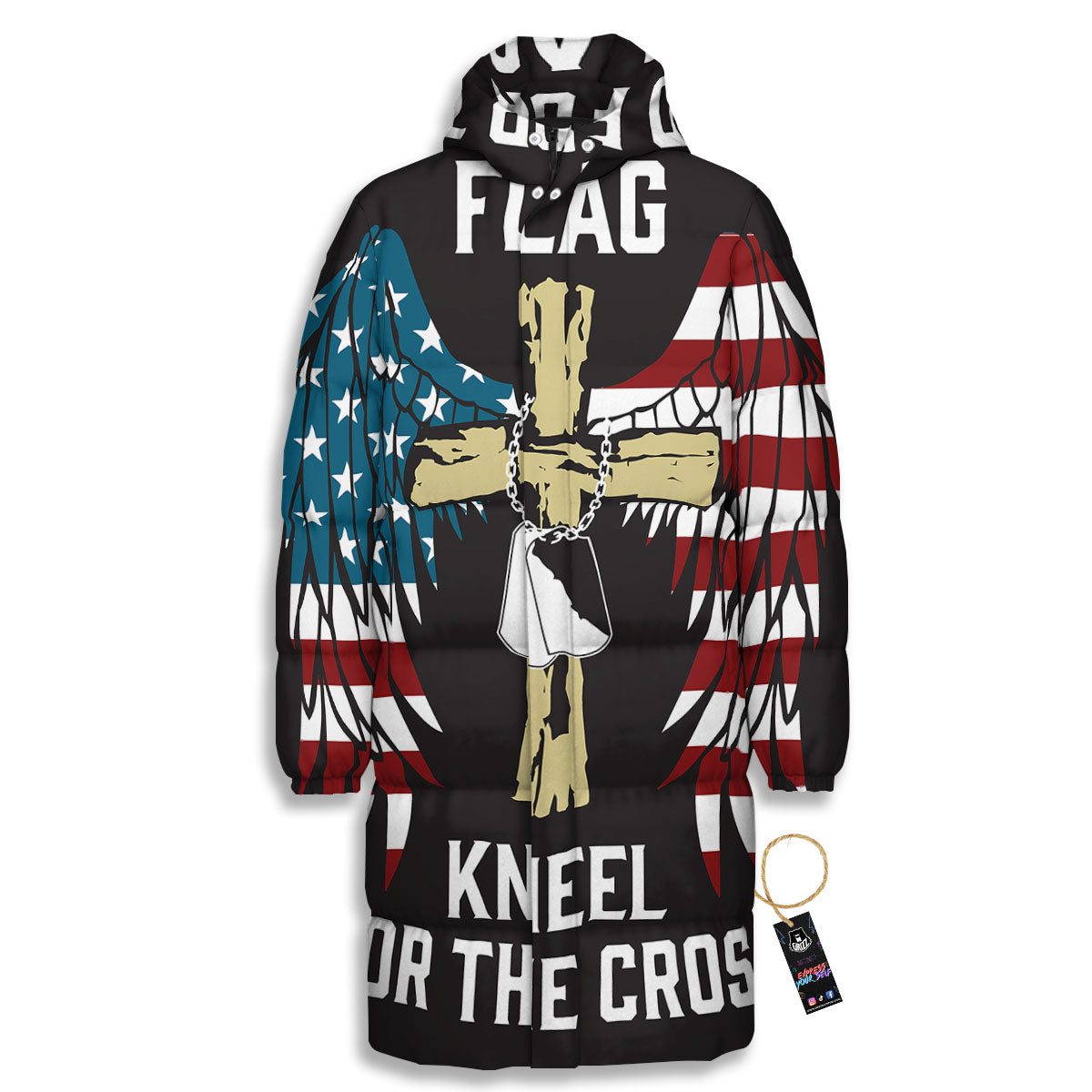 United We Stand American Flag Print Long Down Jacket