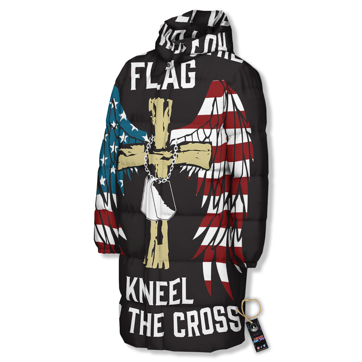 United We Stand American Flag Print Long Down Jacket