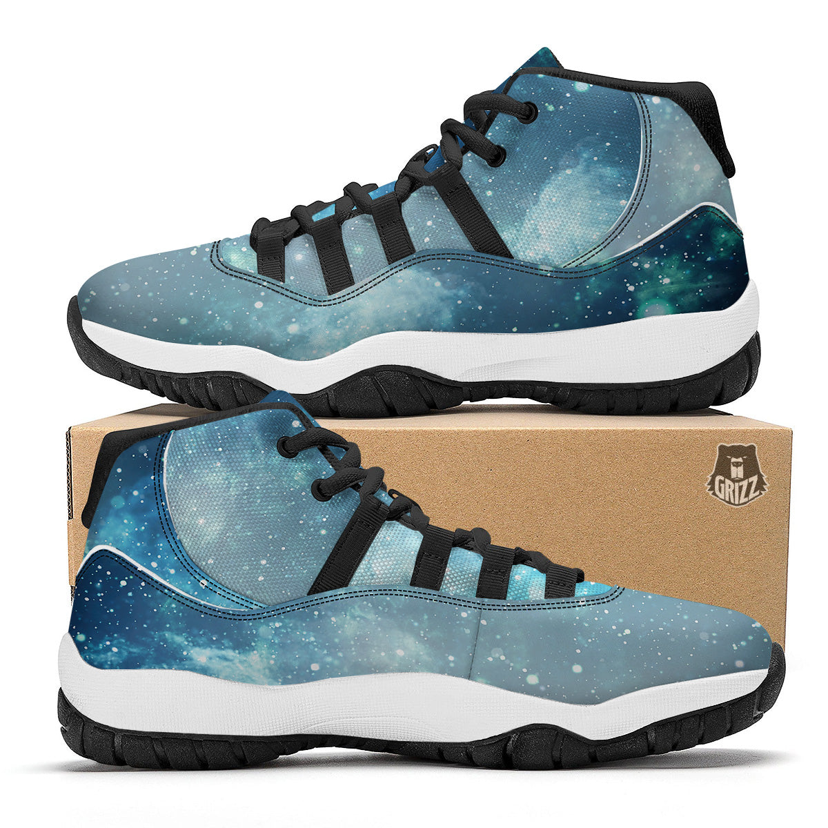 Universe Galaxy Space Blue Sky Print Black Bball Shoes-grizzshop