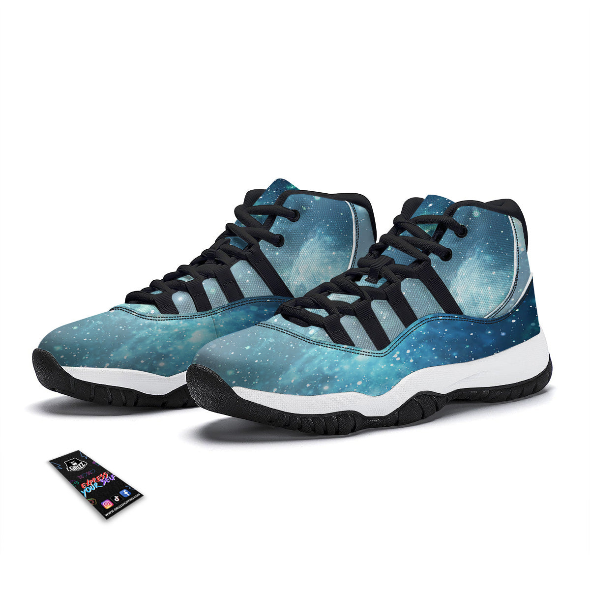 Universe Galaxy Space Blue Sky Print Black Bball Shoes-grizzshop
