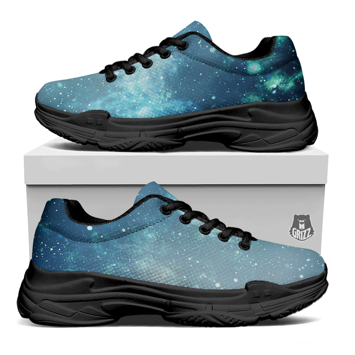 Universe Galaxy Space Blue Sky Print Black Chunky Shoes-grizzshop