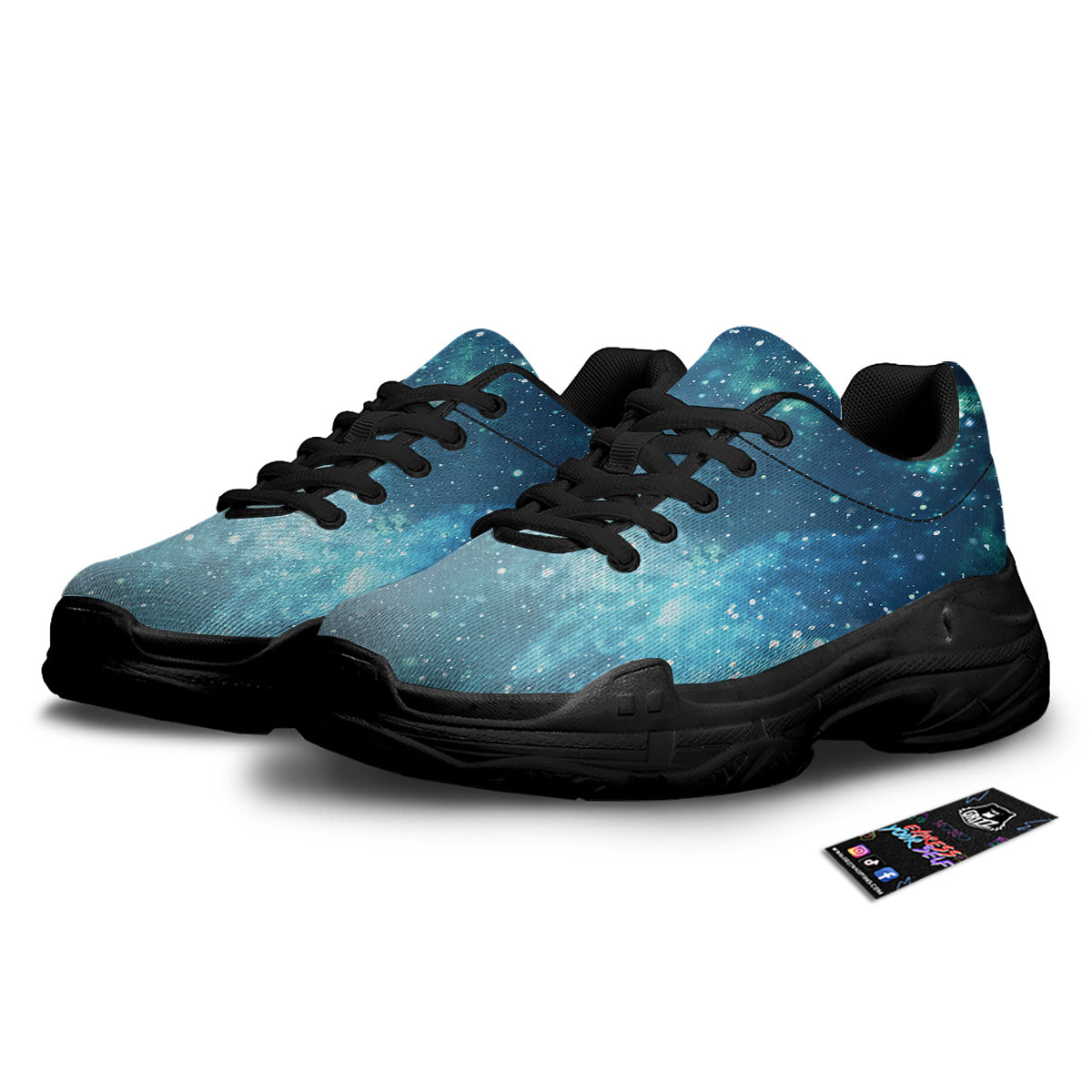 Universe Galaxy Space Blue Sky Print Black Chunky Shoes-grizzshop