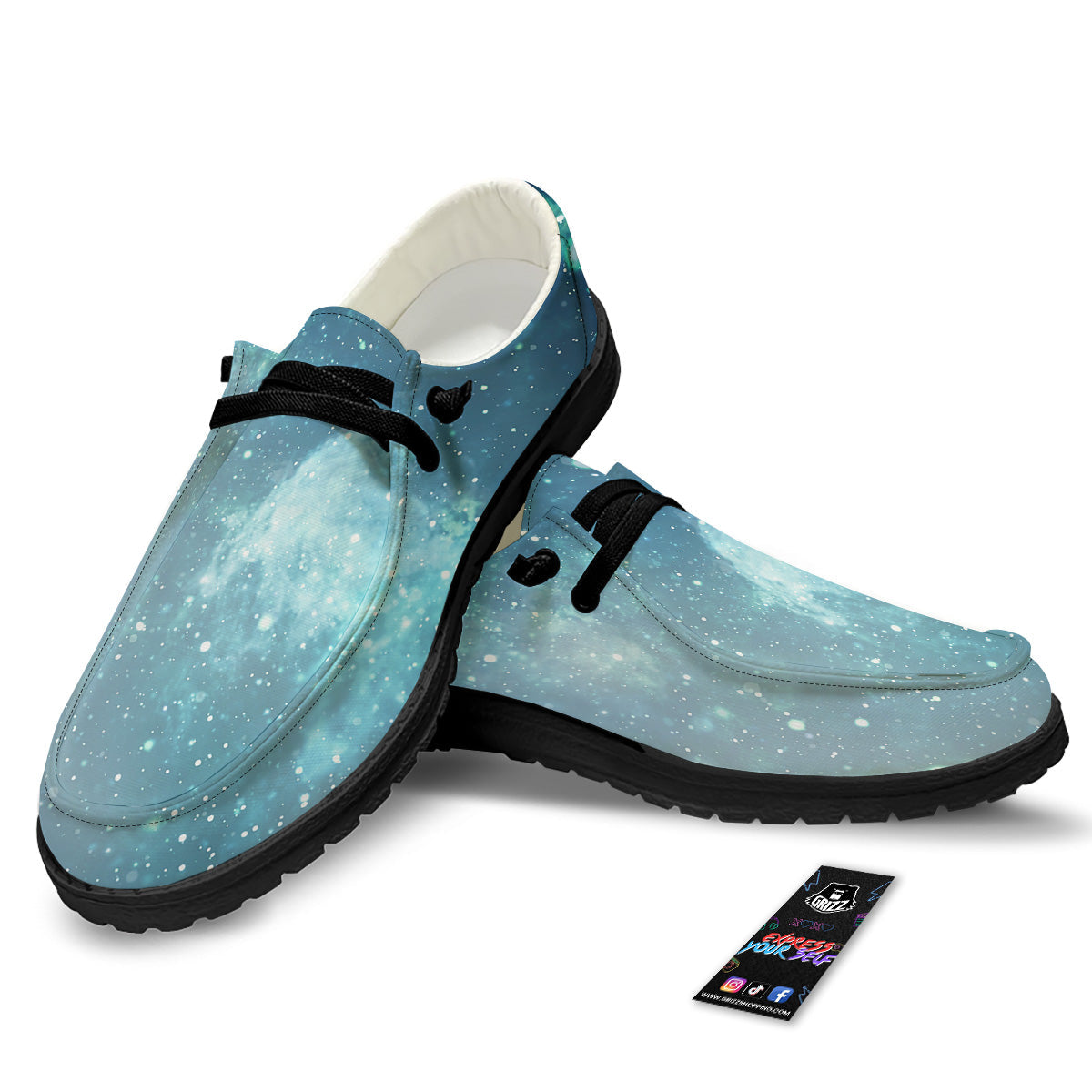 Universe Galaxy Space Blue Sky Print Black Loafers-grizzshop