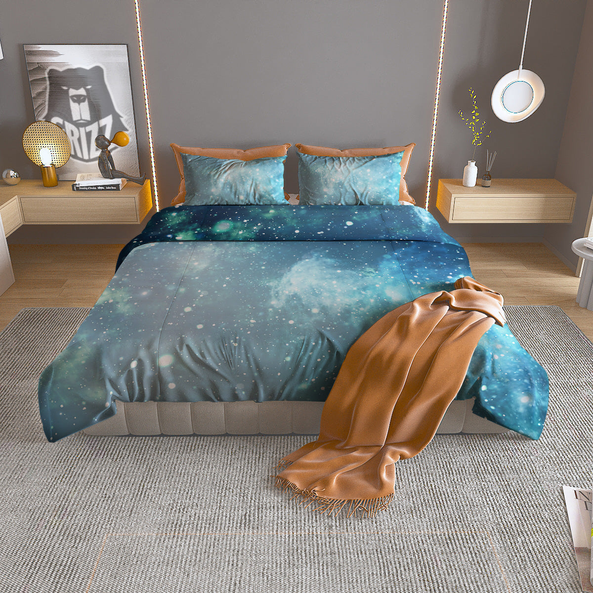 Universe Galaxy Space Blue Sky Print Duvet Cover Bedding Set