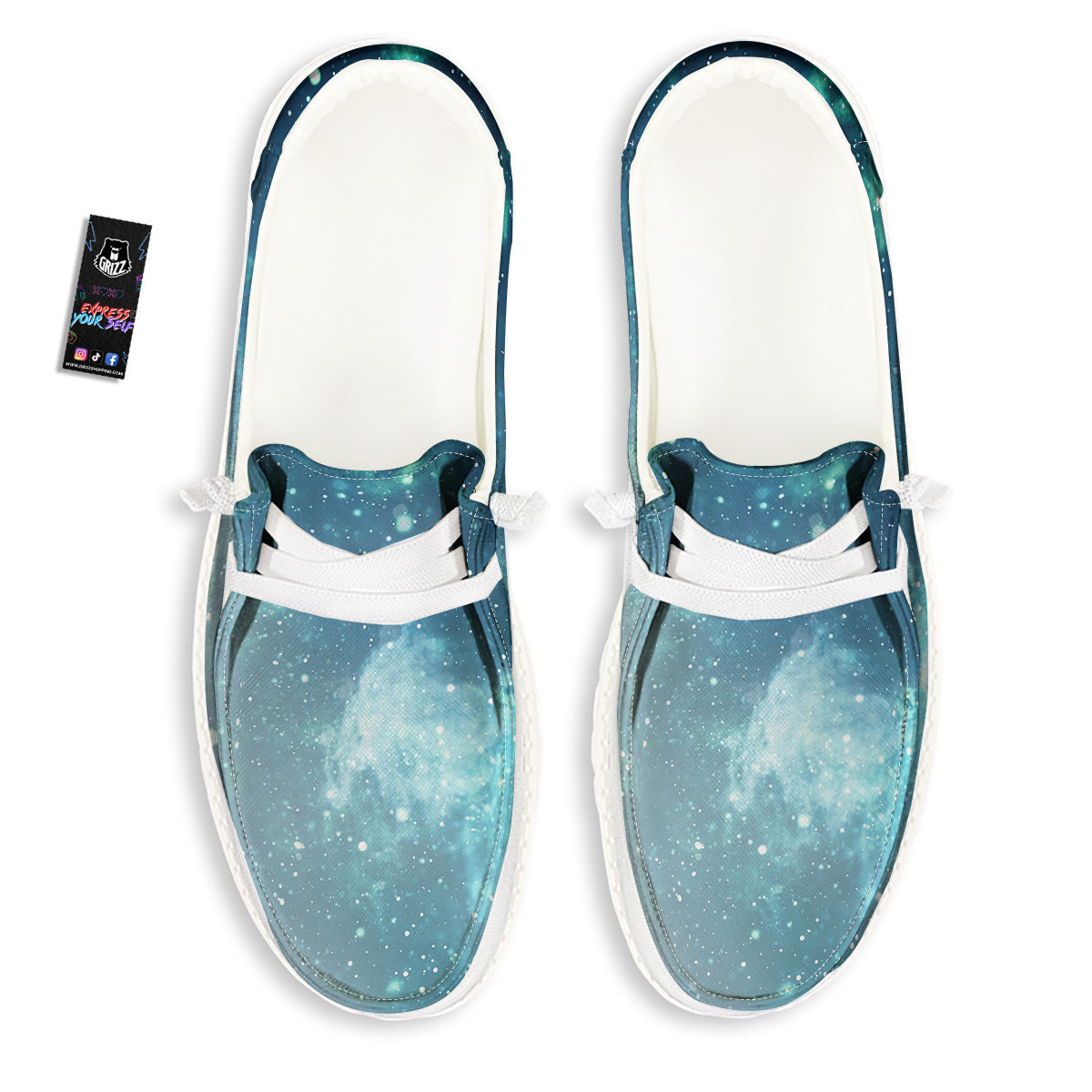 Universe Galaxy Space Blue Sky Print White Loafers-grizzshop