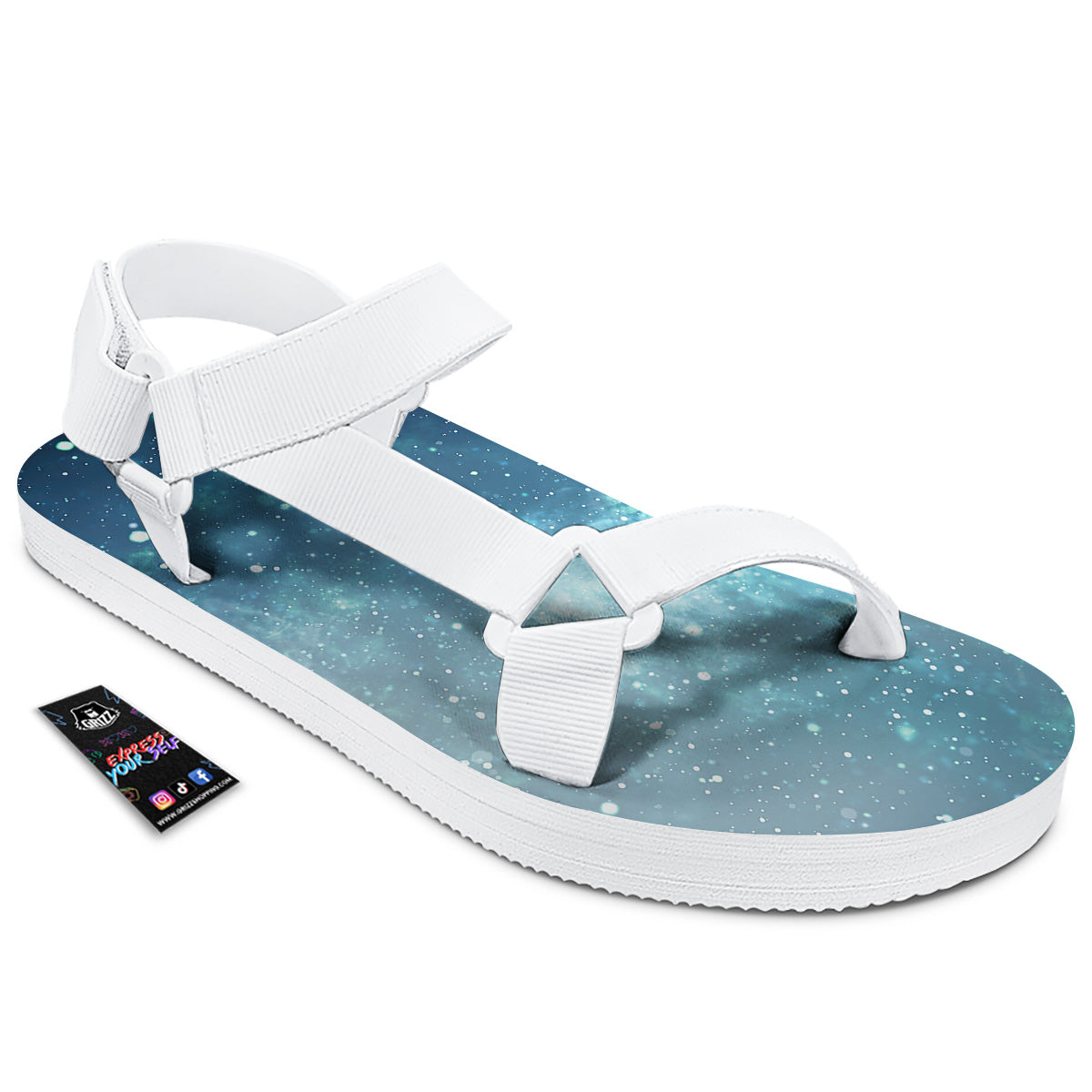 Universe Galaxy Space Blue Sky Print White Open Toe Sandals-grizzshop