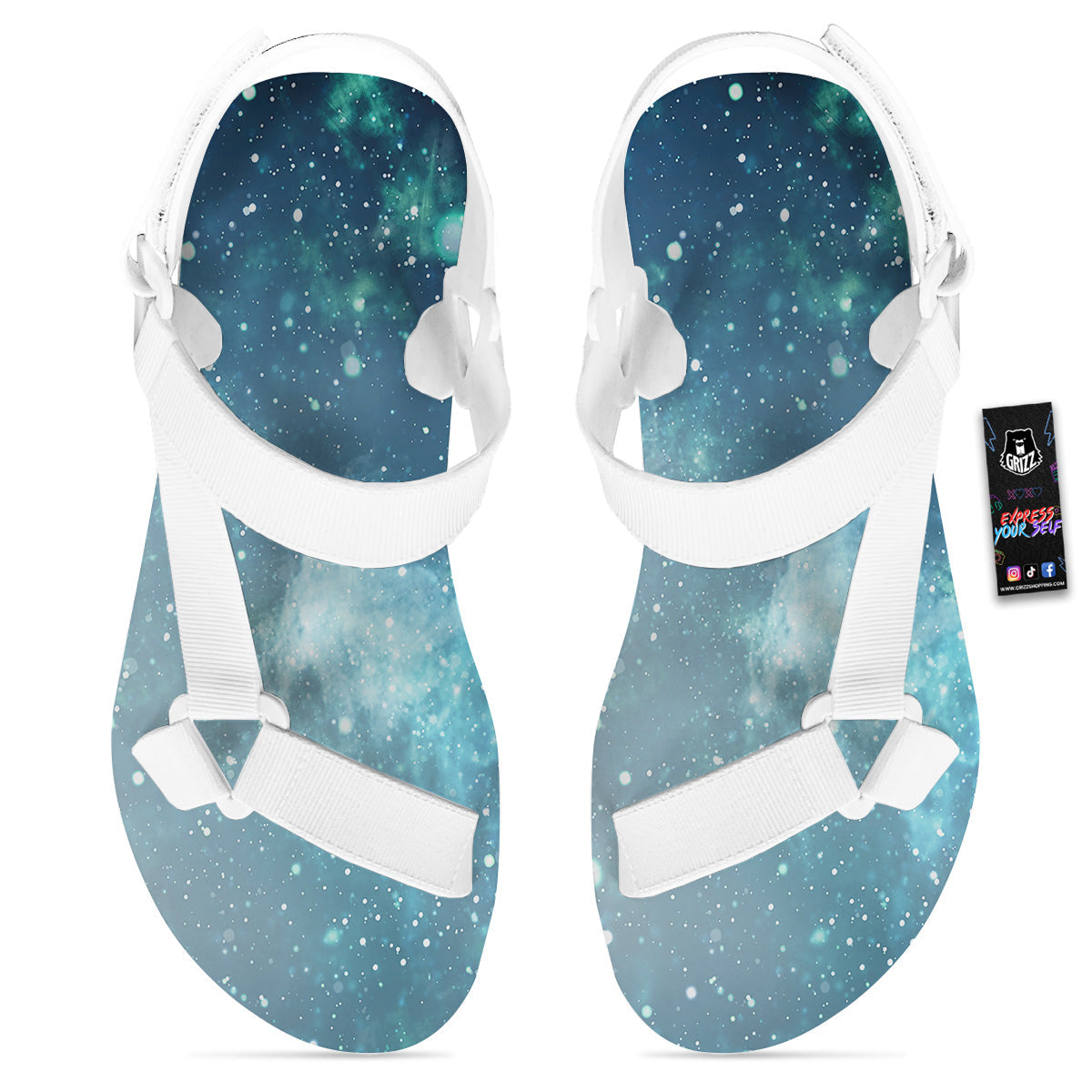 Universe Galaxy Space Blue Sky Print White Open Toe Sandals-grizzshop