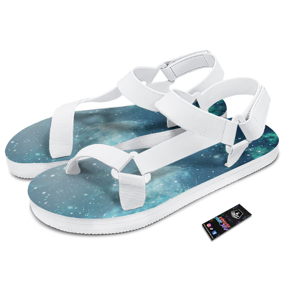 Universe Galaxy Space Blue Sky Print White Open Toe Sandals-grizzshop