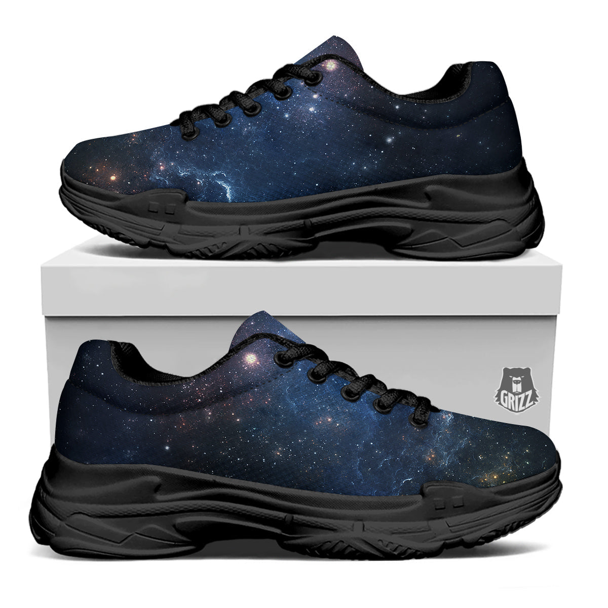 Universe Galaxy Space Dark Nebula Print Black Chunky Shoes-grizzshop