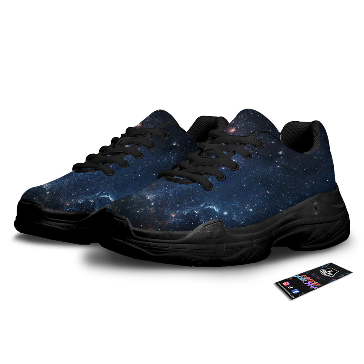 Universe Galaxy Space Dark Nebula Print Black Chunky Shoes-grizzshop