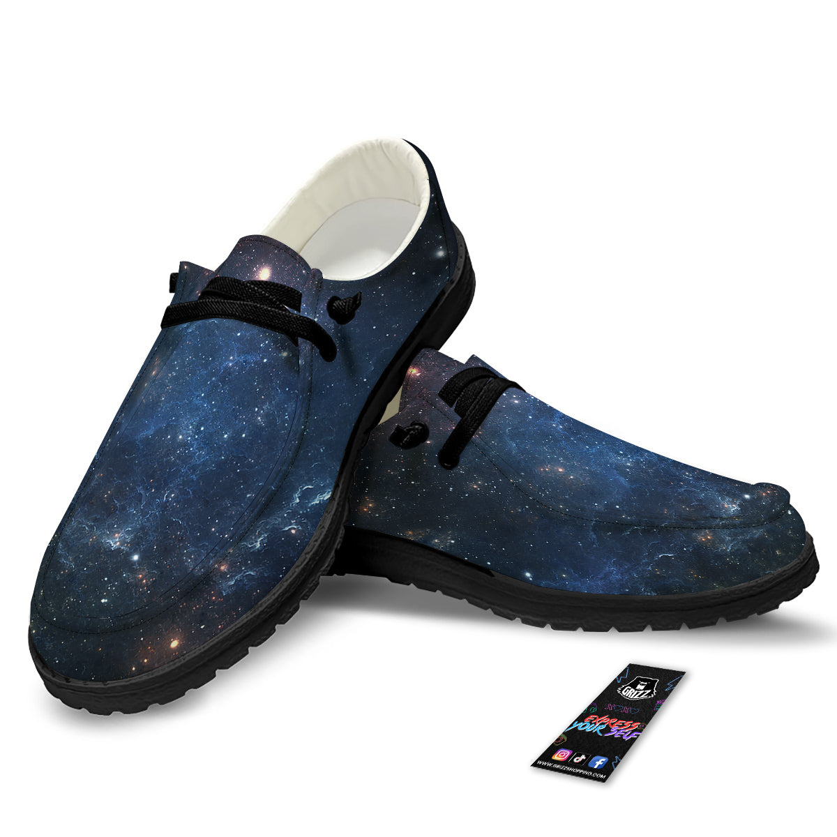 Universe Galaxy Space Dark Nebula Print Black Loafers-grizzshop