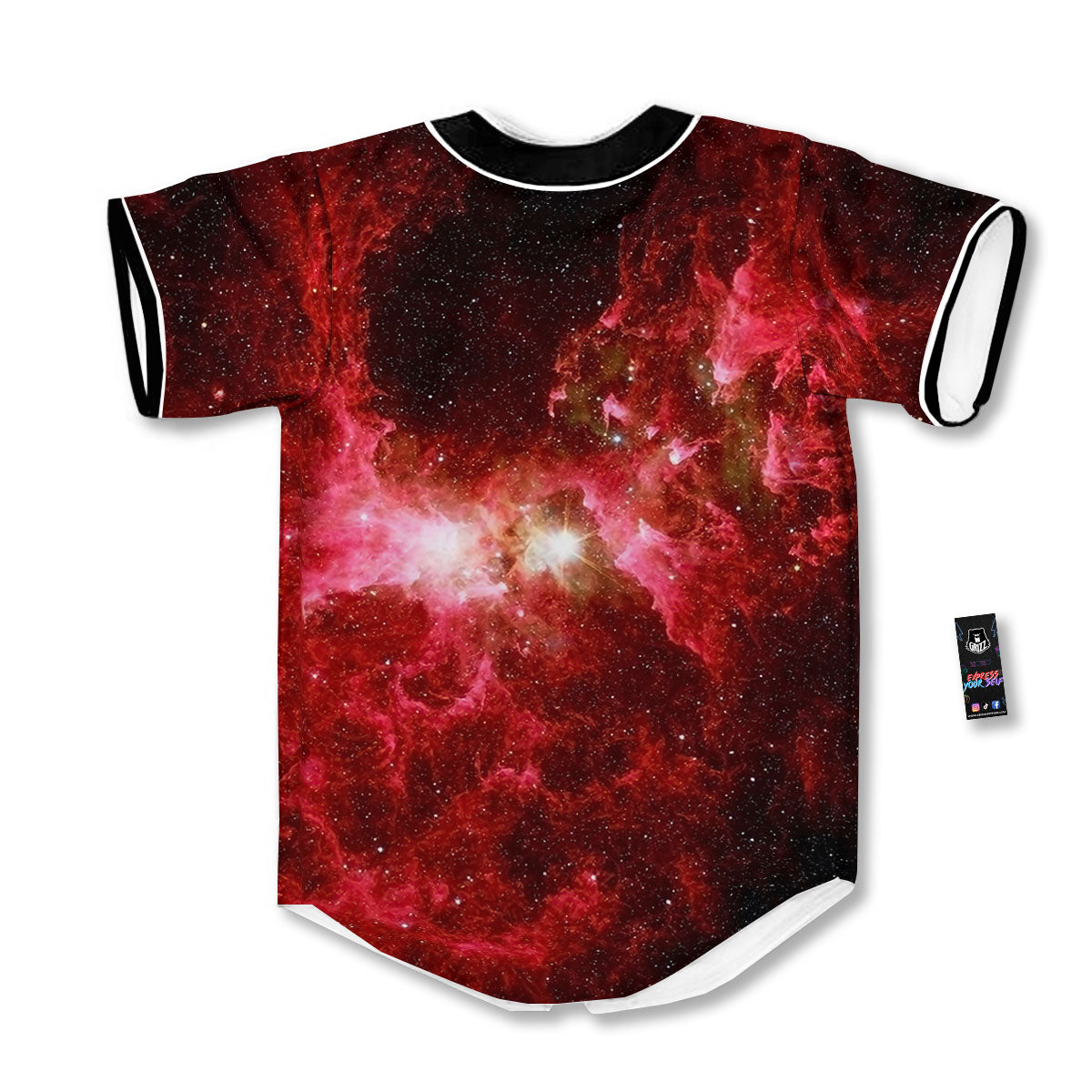 Universe Galaxy Space Red Stardust Print Baseball Jersey-grizzshop