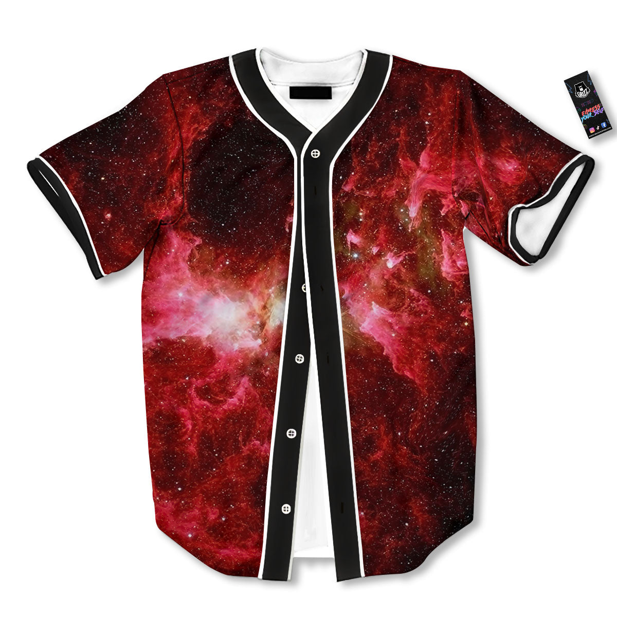 Universe Galaxy Space Red Stardust Print Baseball Jersey-grizzshop