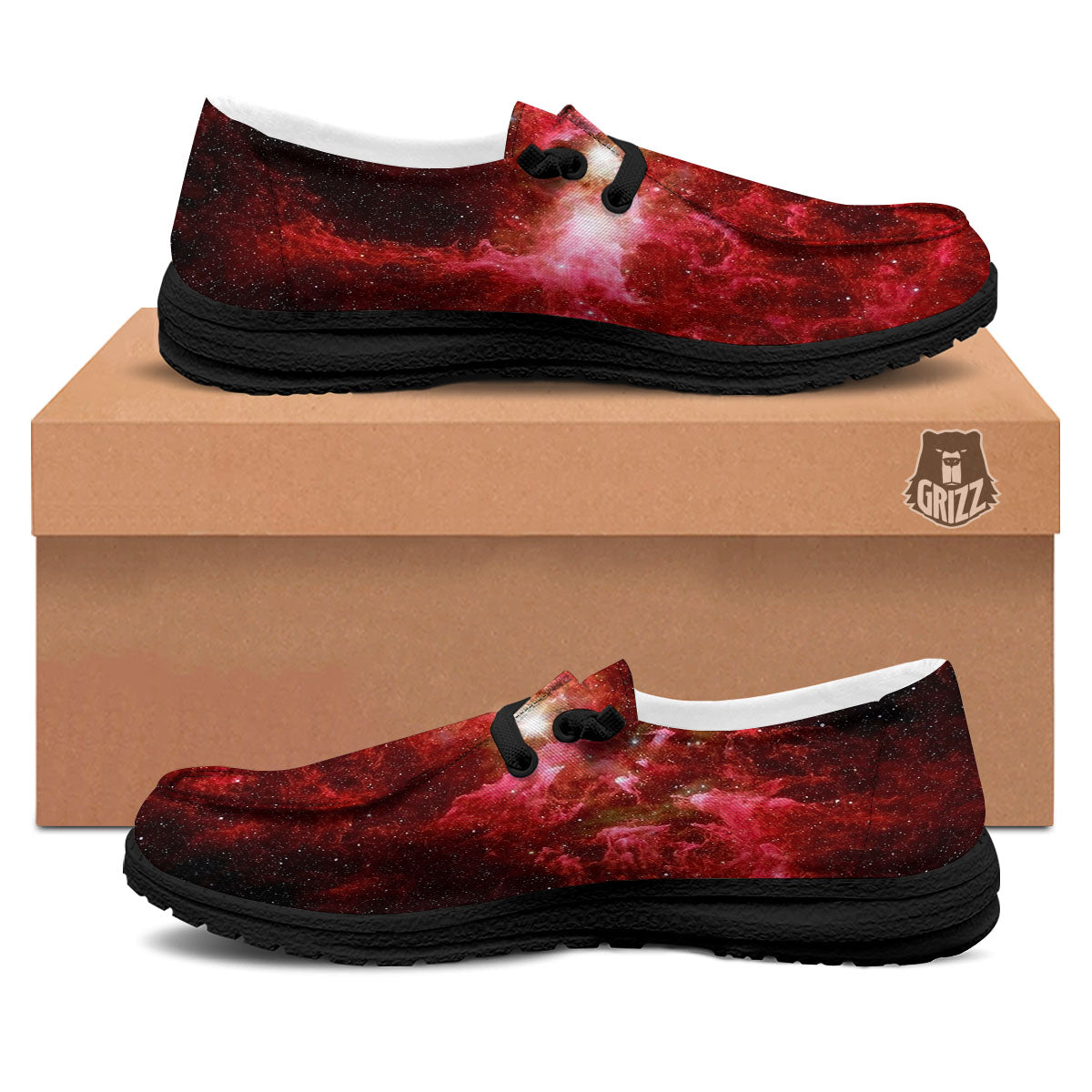 Universe Galaxy Space Red Stardust Print Black Loafers-grizzshop