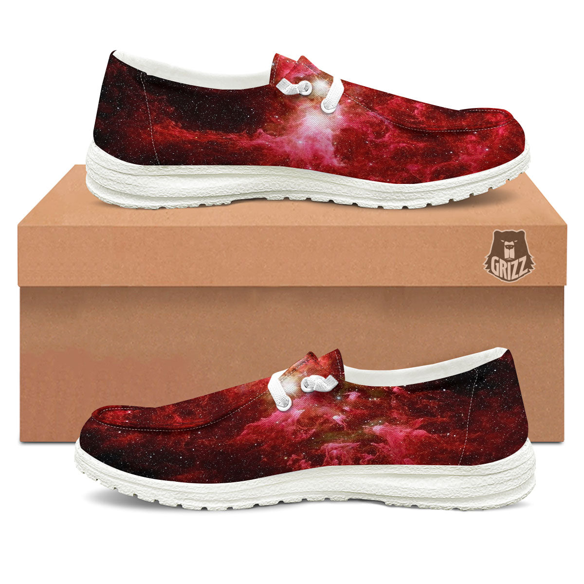 Universe Galaxy Space Red Stardust Print Black Loafers-grizzshop
