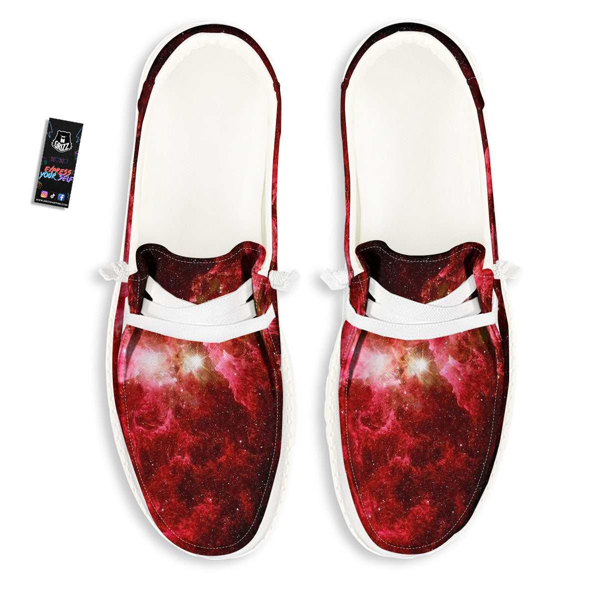 Universe Galaxy Space Red Stardust Print Black Loafers-grizzshop