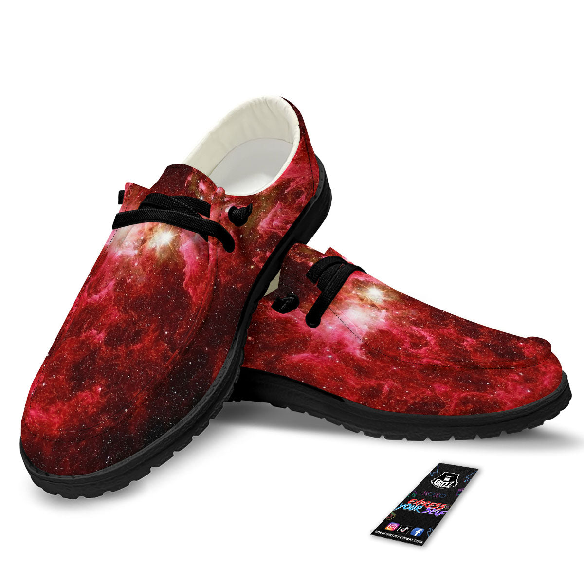 Universe Galaxy Space Red Stardust Print Black Loafers-grizzshop