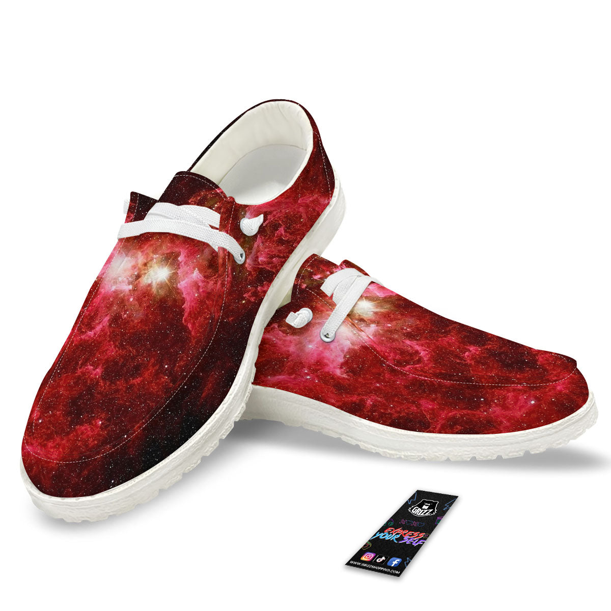 Universe Galaxy Space Red Stardust Print Black Loafers-grizzshop