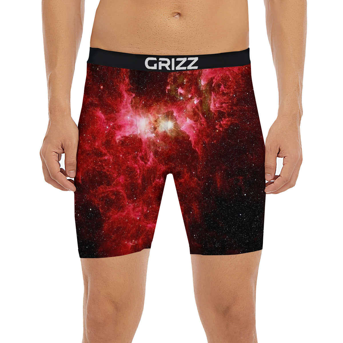 Universe Galaxy Space Red Stardust Print Boxer Briefs-grizzshop