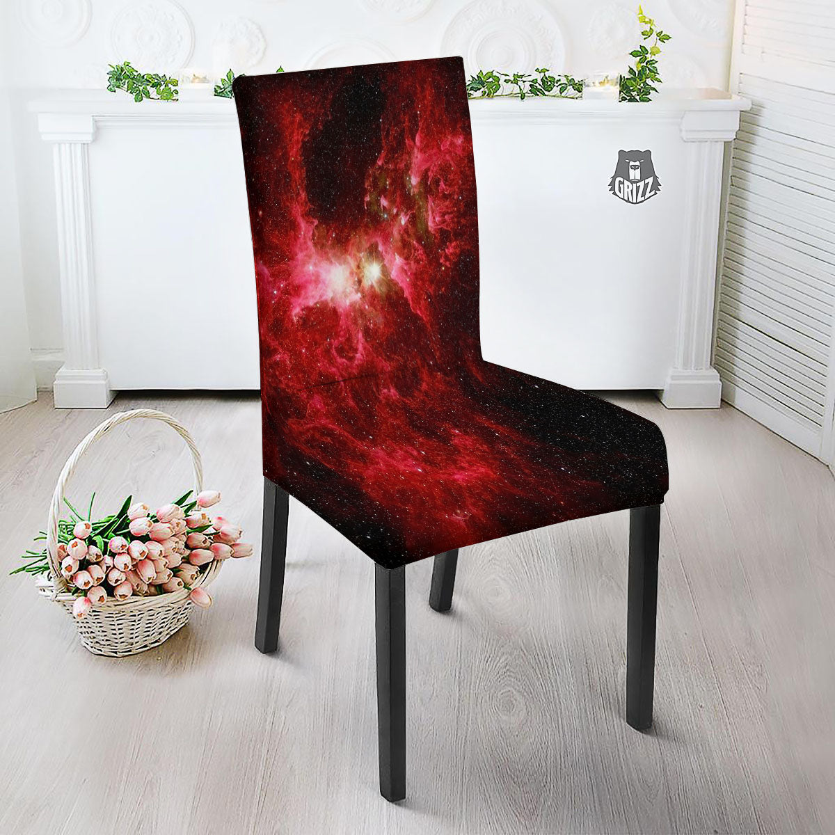 Universe Galaxy Space Red Stardust Print Dining Chair Slipcover-grizzshop