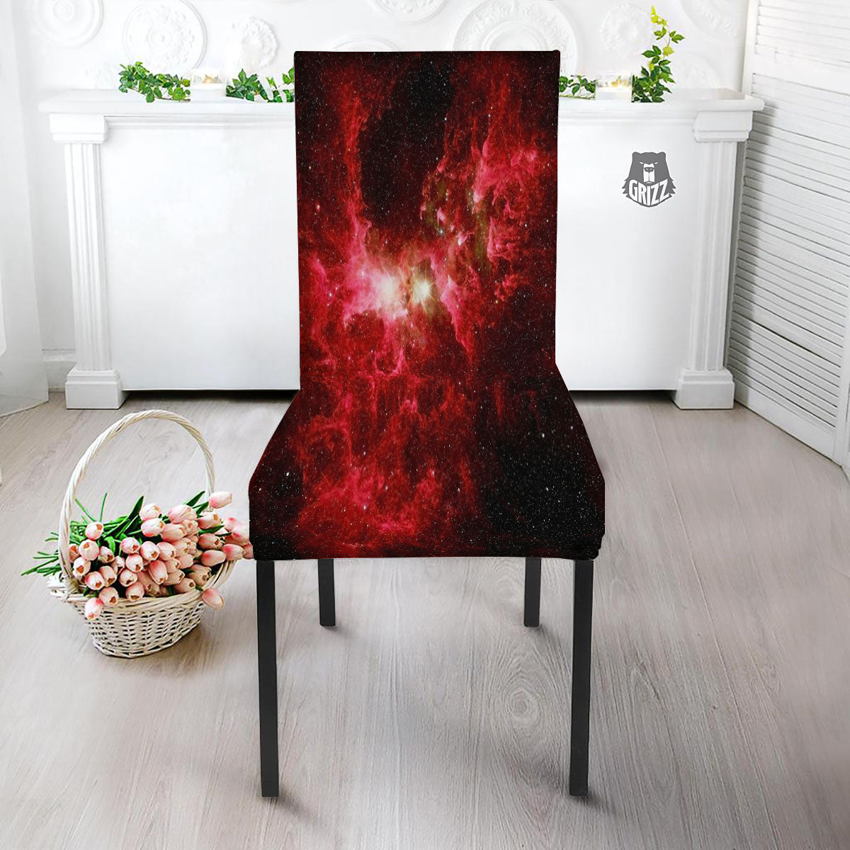 Universe Galaxy Space Red Stardust Print Dining Chair Slipcover-grizzshop