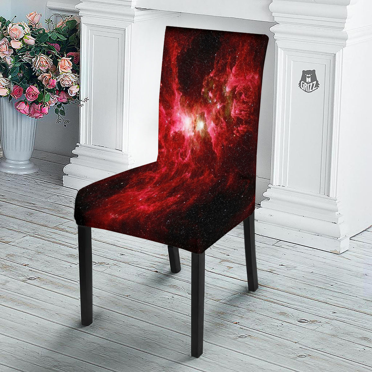 Universe Galaxy Space Red Stardust Print Dining Chair Slipcover-grizzshop