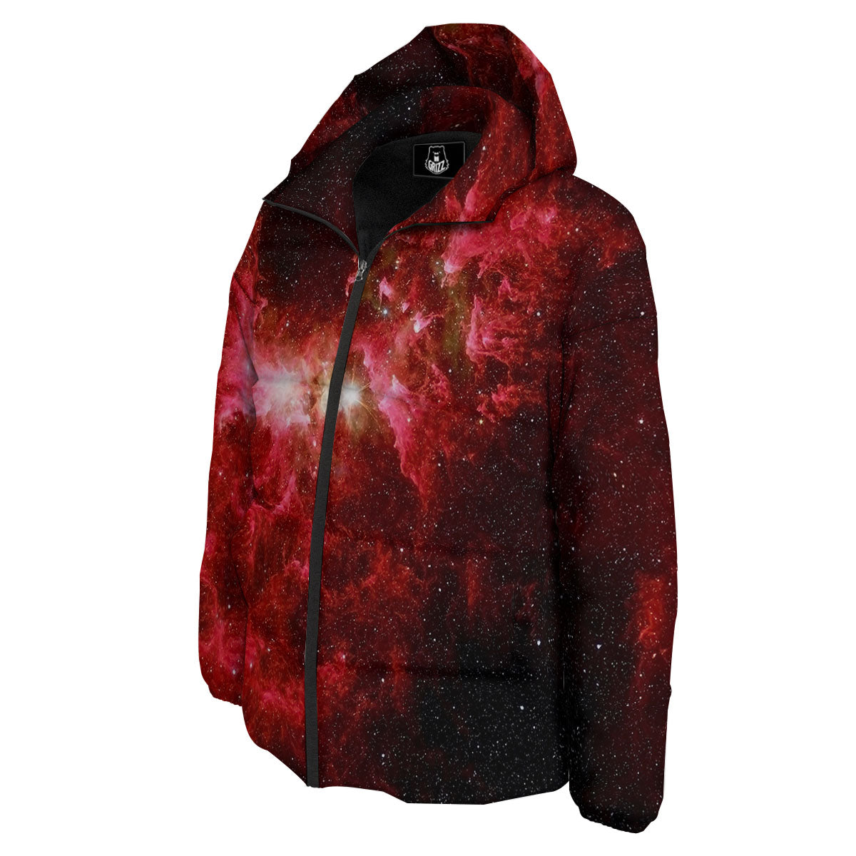 Universe Galaxy Space Red Stardust Print Down Jacket-grizzshop