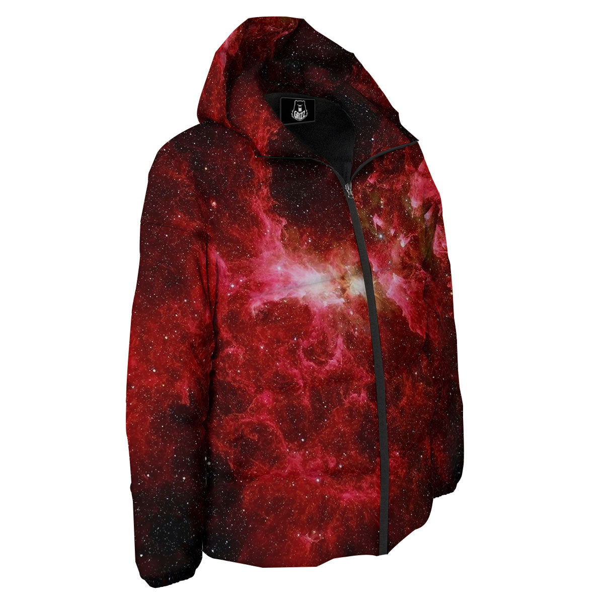 Universe Galaxy Space Red Stardust Print Down Jacket-grizzshop