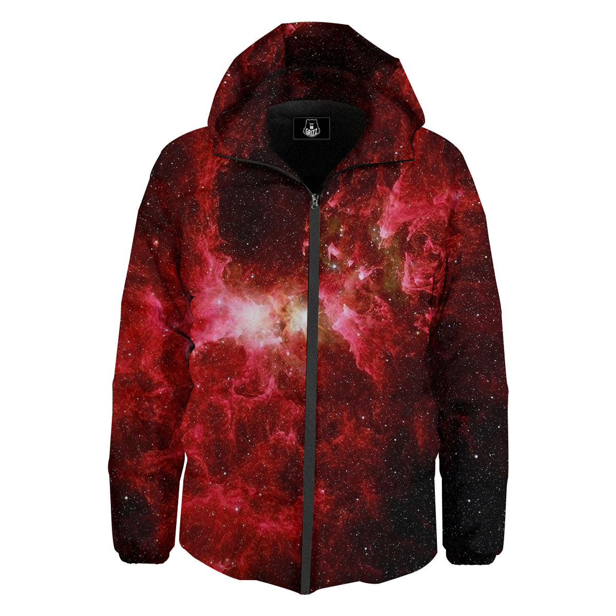 Universe Galaxy Space Red Stardust Print Down Jacket-grizzshop