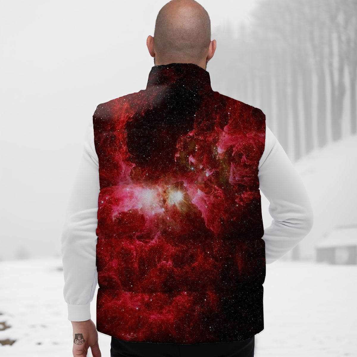 Universe Galaxy Space Red Stardust Print Down Vest