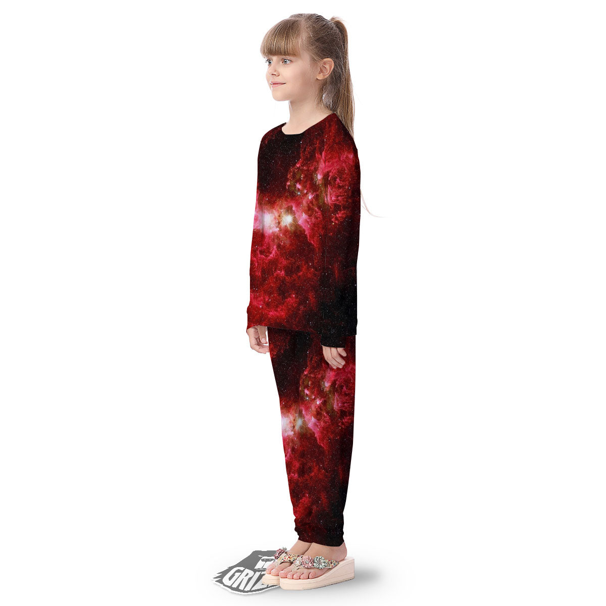 Universe Galaxy Space Red Stardust Print Kid's Pajamas-grizzshop