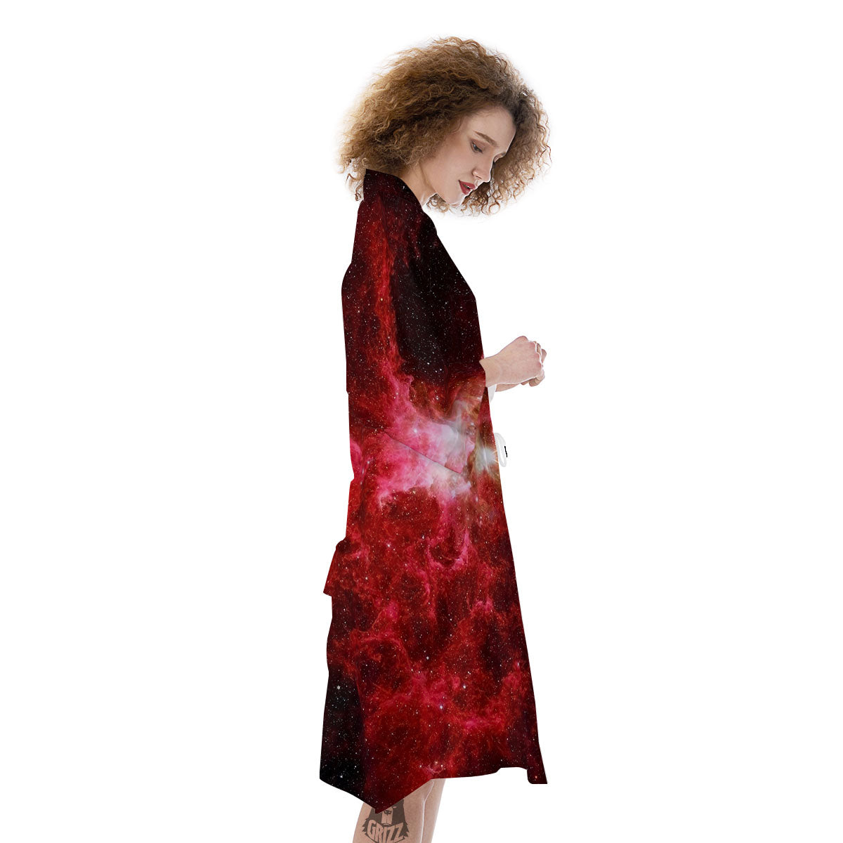 Universe Galaxy Space Red Stardust Print Kimono-grizzshop