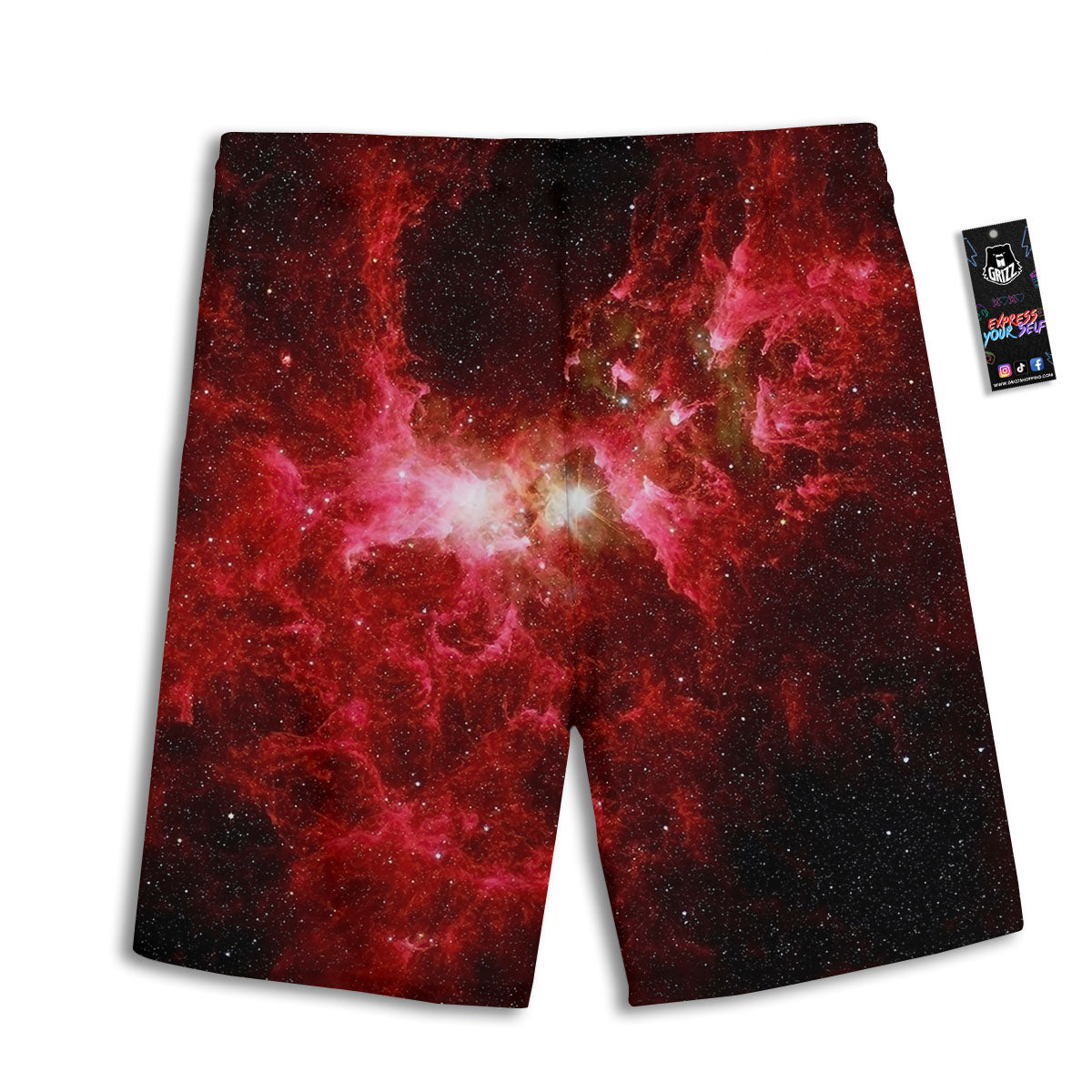 Universe Galaxy Space Red Stardust Print Men's Athletic Shorts