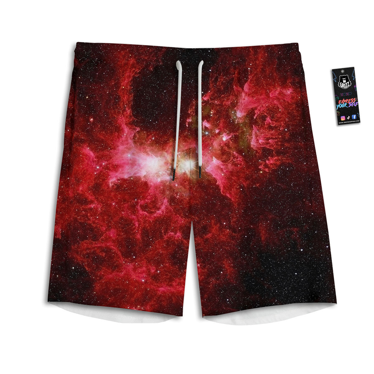 Universe Galaxy Space Red Stardust Print Men's Athletic Shorts