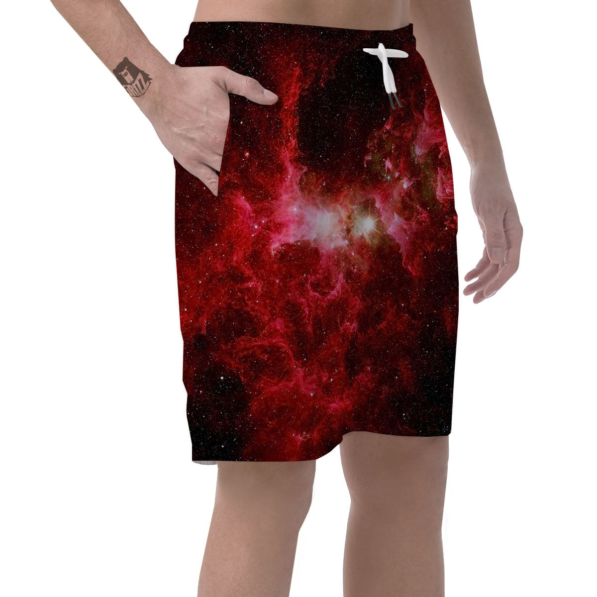 Universe Galaxy Space Red Stardust Print Men's Shorts-grizzshop