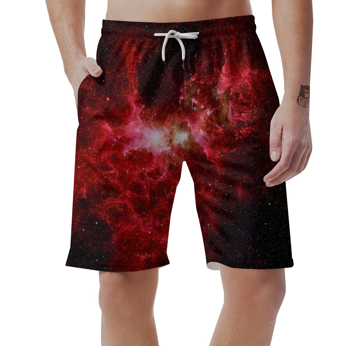 Universe Galaxy Space Red Stardust Print Men's Shorts-grizzshop