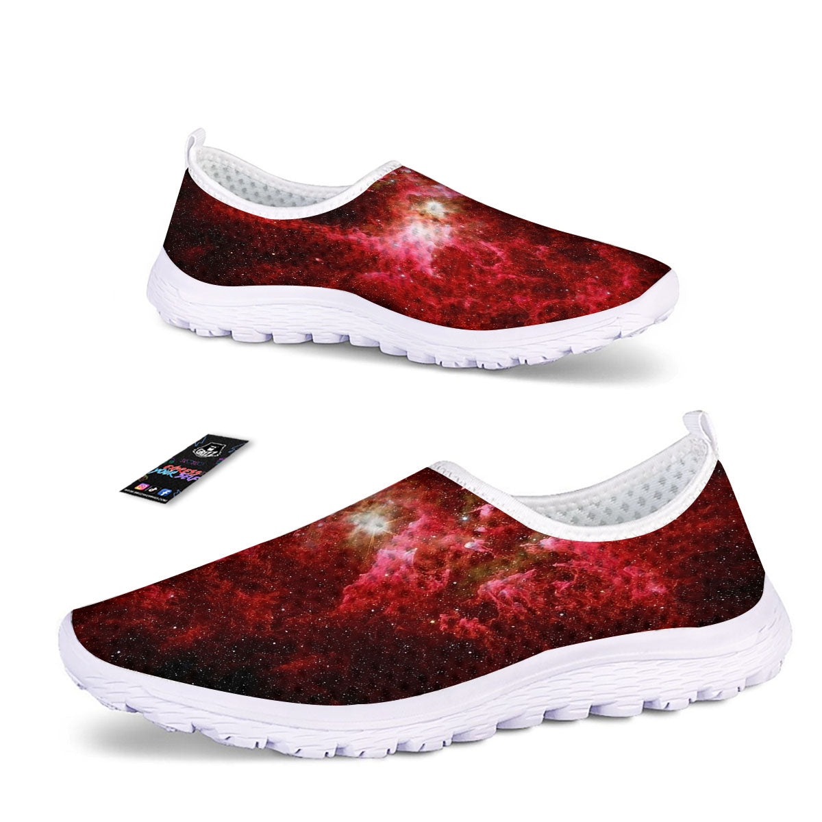 Universe Galaxy Space Red Stardust Print Nurse Shoes-grizzshop