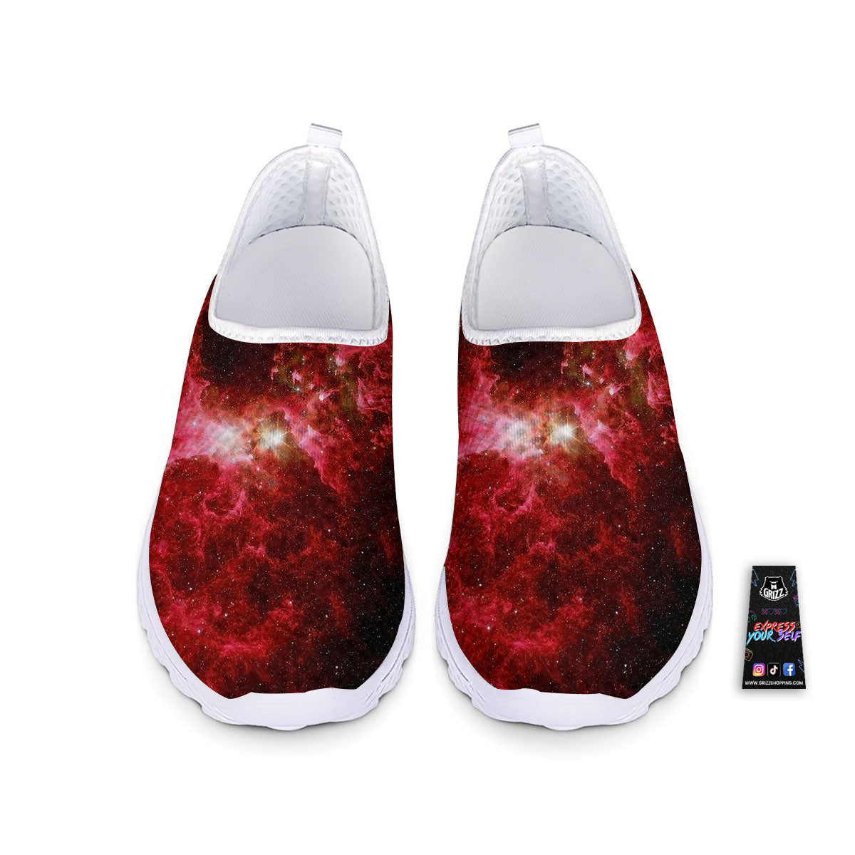 Universe Galaxy Space Red Stardust Print Nurse Shoes-grizzshop