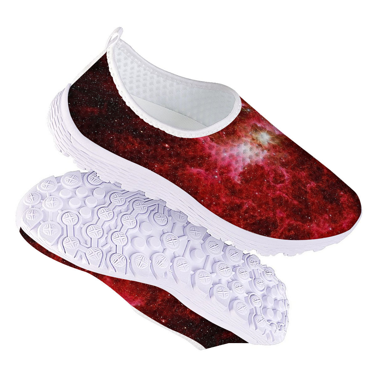 Universe Galaxy Space Red Stardust Print Nurse Shoes-grizzshop