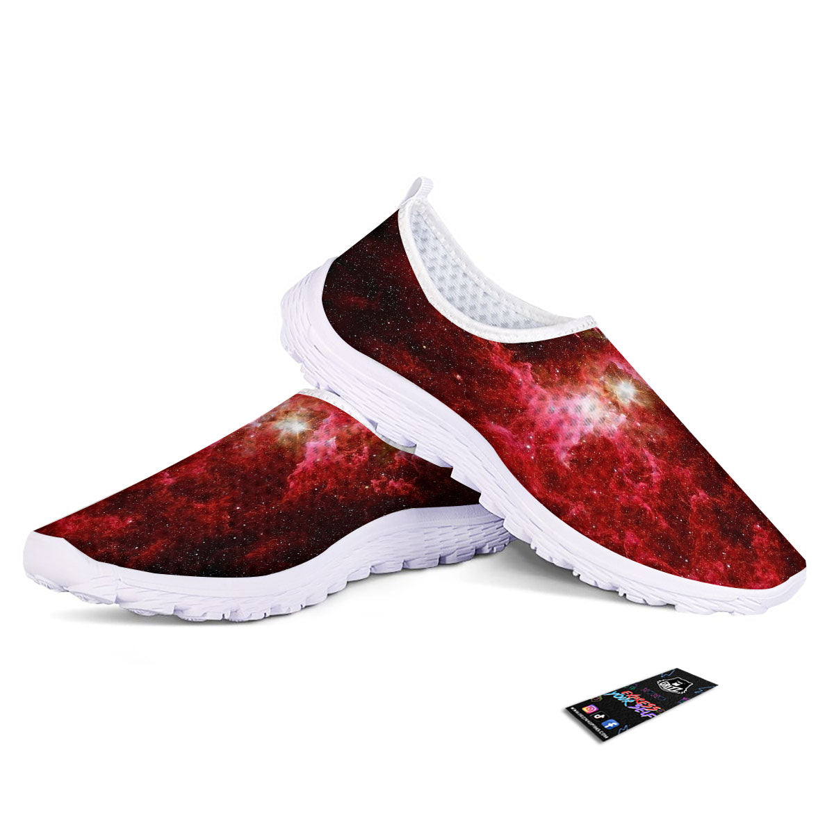 Universe Galaxy Space Red Stardust Print Nurse Shoes-grizzshop