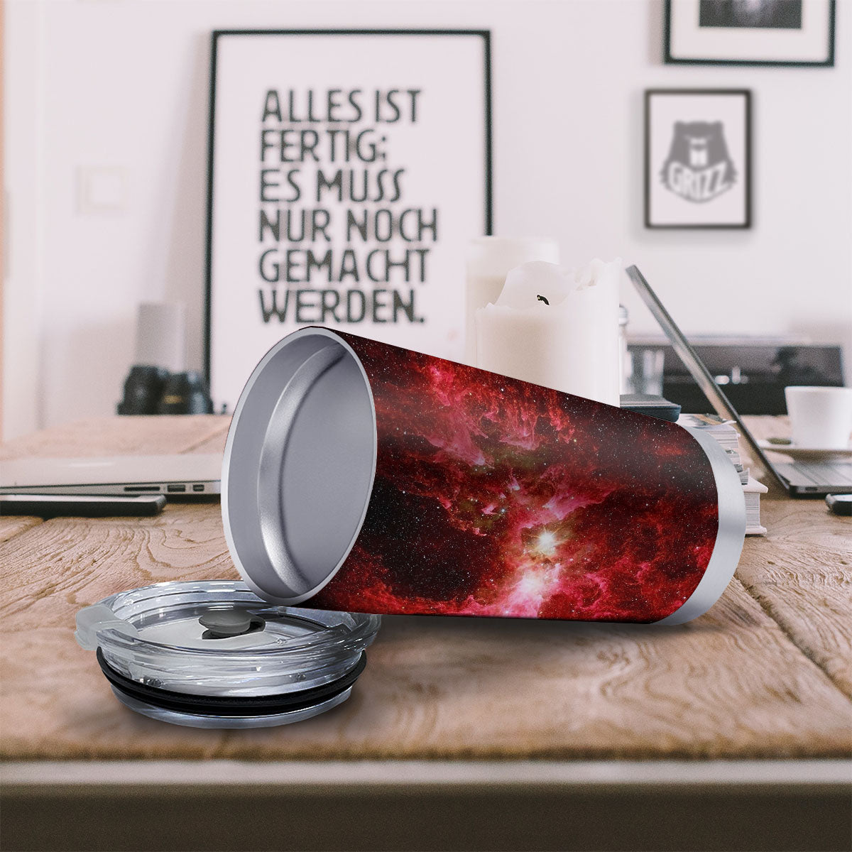 Universe Galaxy Space Red Stardust Print Tumbler-grizzshop