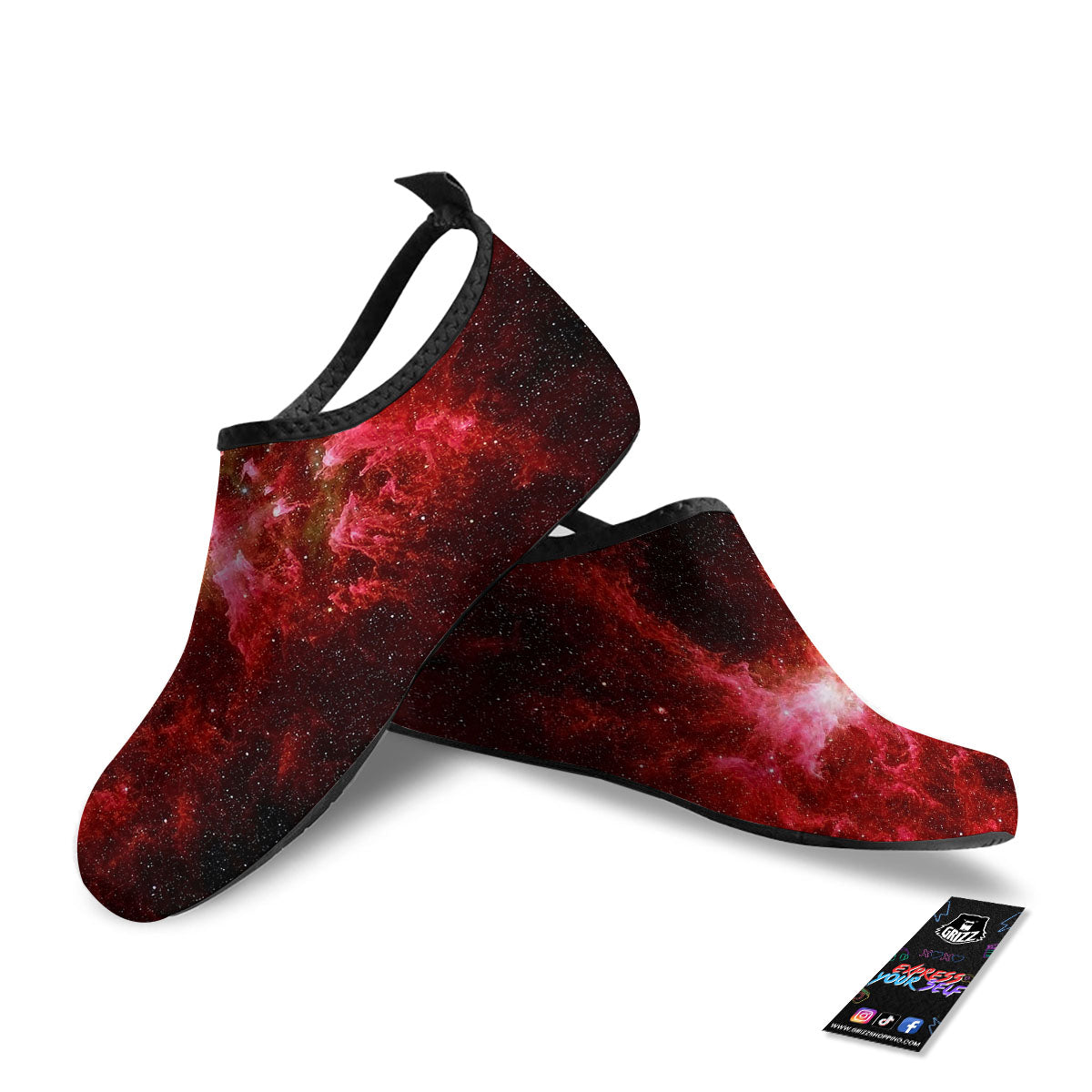 Universe Galaxy Space Red Stardust Print Water Shoes-grizzshop